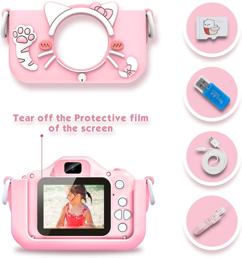  [AUSTRALIA] - goopow Kids Selfie Camera, Christmas Birthday Gifts for Boys Age 3-9, HD Digital Video Cameras for Toddler, Portable Toy for 3 4 5 6 7 8 Year Old Boy with 32GB SD Card Pink