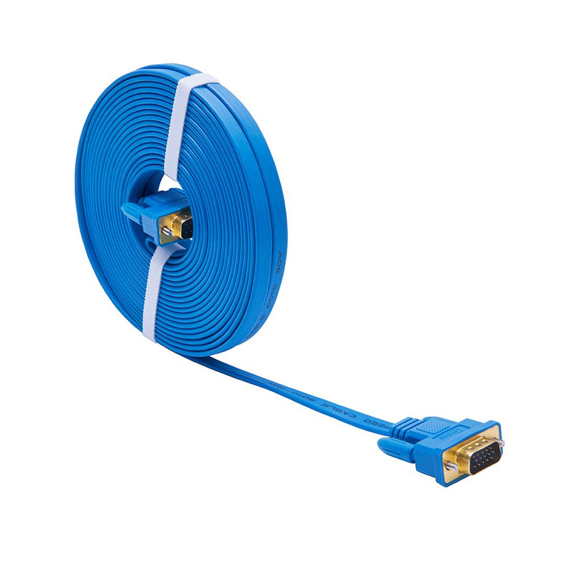  [AUSTRALIA] - VGA Cable Male to Male, DTECH 15 pin Monitor Cord Ultra 10m Long Slim Flat Wire Gold Plated Connector for Computer Projector SVGA Video (32 Feet, Blue) 32ft