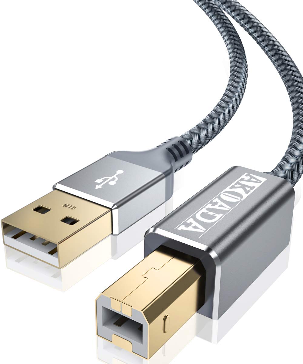  [AUSTRALIA] - AkoaDa Printer Cable 20 FT, USB 2.0 Type A Male to B Male Printer Scanner Cord High Speed Compatible with HP, Canon, Dell, Epson, Lexmark, Xerox, Samsung and More 20FT Grey
