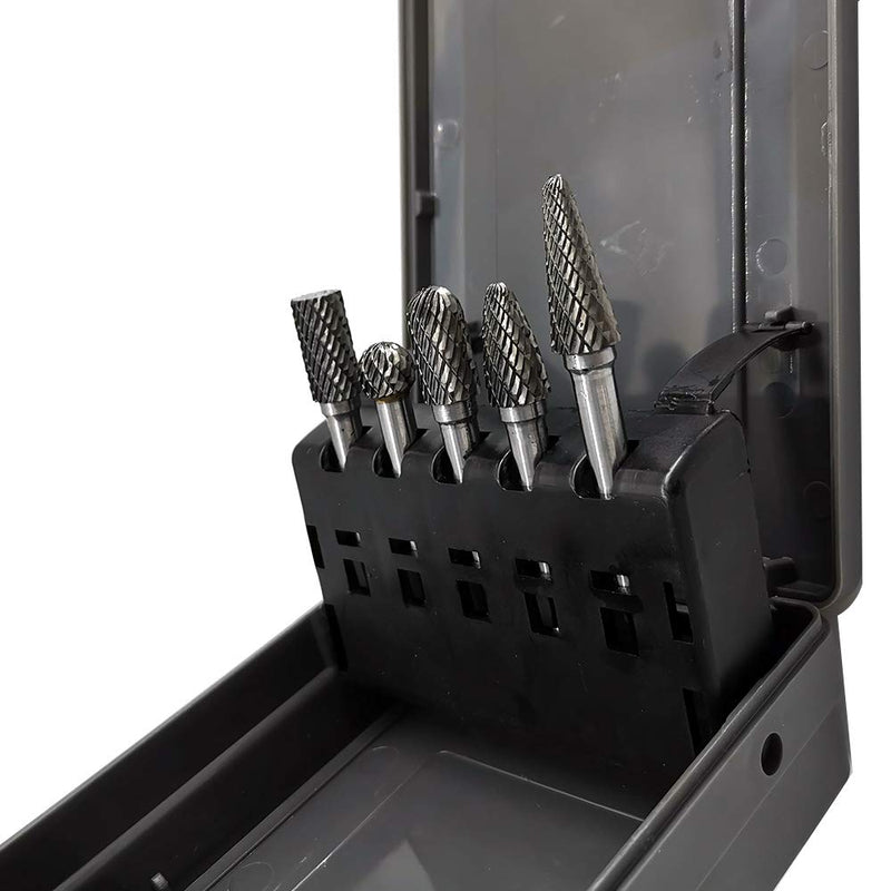 YUELUTOL Carbide Burr Rotary Bits Drill Bundle Set Double Cut - 5 Pieces With 6mm(1/4 inch) Shank For Burr Grinders,Electric Die Grinder,tungsten grinder,Metal Carving, Polishing,Engraving,Drilling - LeoForward Australia