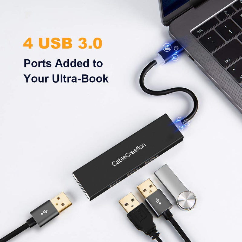 USB C Hub, CableCreation USB Type C to 4 USB 3.0 Port Adapter, Compatible with MacBook Pro 2018, XPS 13/15, Yoga 920, USB Flash Drives, Mouse, Keyboard, Mobile HDD, Small Size Black and Slim - LeoForward Australia