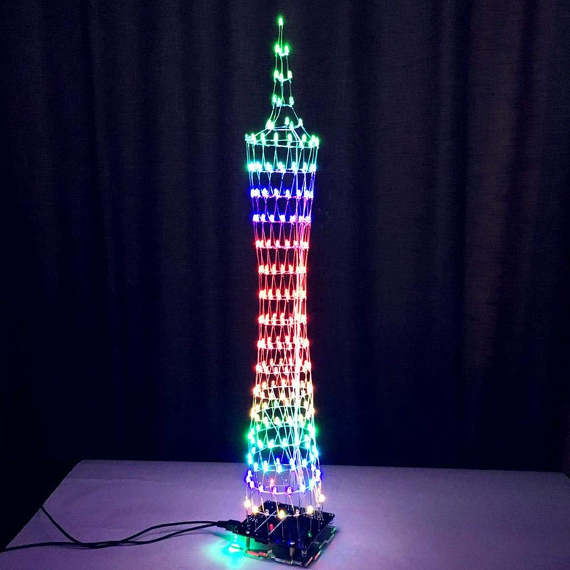  [AUSTRALIA] - ASHATA Colorful LED Light Tower, Colorful LED Display Electronic Tower Kit with LED Light Cube Remote Control Set, Offline Animation of More 20 Kinds