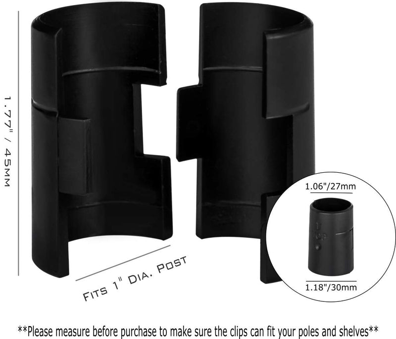  [AUSTRALIA] - DuraSteel Wire Shelving Shelf Lock Clips / Shelving Sleeves - Fits with Thunder Group, Alera, Honey Can Do, Eagle, Regency, Metro and more - For 1" Post, Plastic, Black, Pack of 8 Pcs