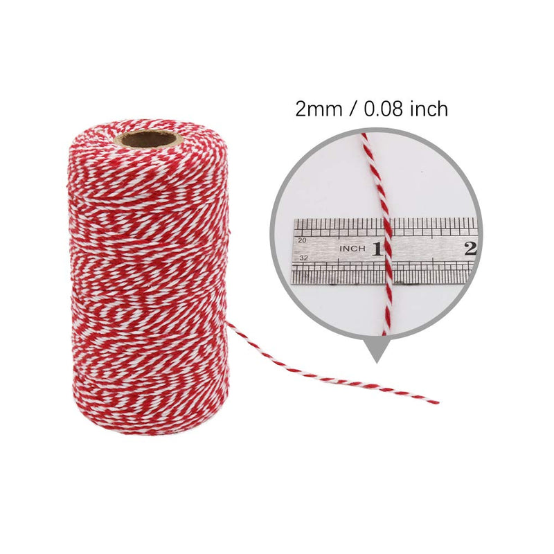  [AUSTRALIA] - Tenn Well Bakers Twine, 656 Feet 2mm Striped Cotton Twine Ribbon for Gift Wrapping, Baking, Crafting and Festival Decoration (328 Feet/Roll) Black + Red
