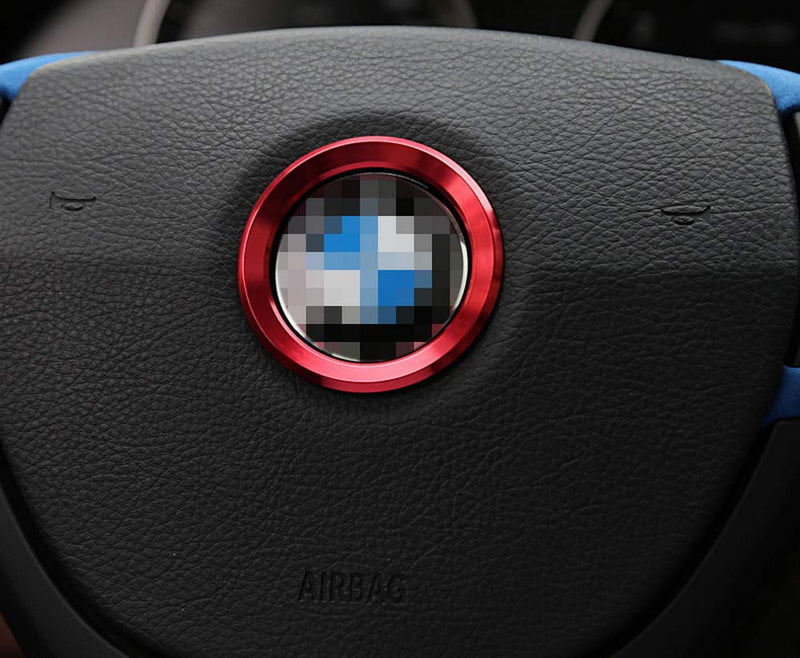  [AUSTRALIA] - iJDMTOY (1) Sports Red Aluminum Steering Wheel Center Decoration Cover Trim Compatible With BMW 1 2 3 4 5 6 Series X4 X5 X6 (F20 F21 F22 F23 F30 F31 F32 F33 F35 F36 F10 F11 F12 F13 F26 F15 F16)