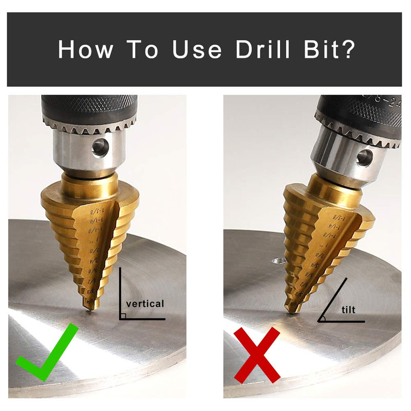  [AUSTRALIA] - COMOWARE Step Drill Bit Set & Automatic Center Punch- Unibit, Titanium Coated, Double Cutting Blades, High Speed Steel, Short Length Drill Bits Set of 5 pcs, Total 50 Sizes with Aluminum Case 6 Pcs Titanium