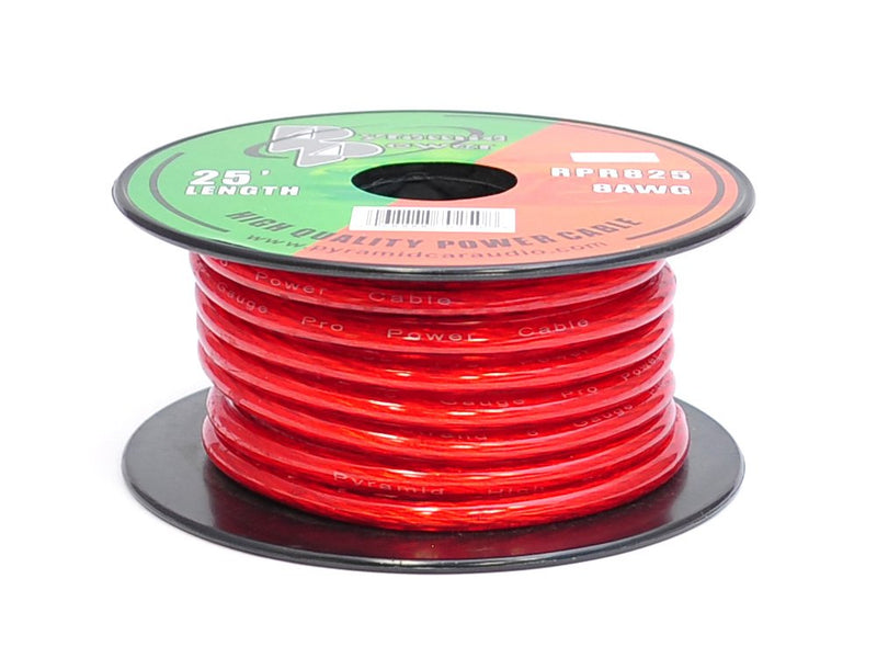  [AUSTRALIA] - Pyle 8 Gauge Clear Red Power Wire - 25ft. Copper Cable in Spool for Connecting Audio Stereo to Amplifier, Surround Sound System, TV Home Theater and Car Stereo - Pyramid RPR825 Standard Packaging