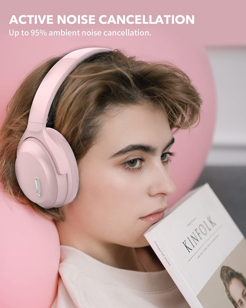  [AUSTRALIA] - HROEENOI Pink Active Noise Cancelling Headphones, Bluetooth Headphones with 40H Playtime, Hi-Res Audio, Connect to 2 Devices, Memory Foam Earcups, Wireless Headphones Over Ear for Travel, Home, Office