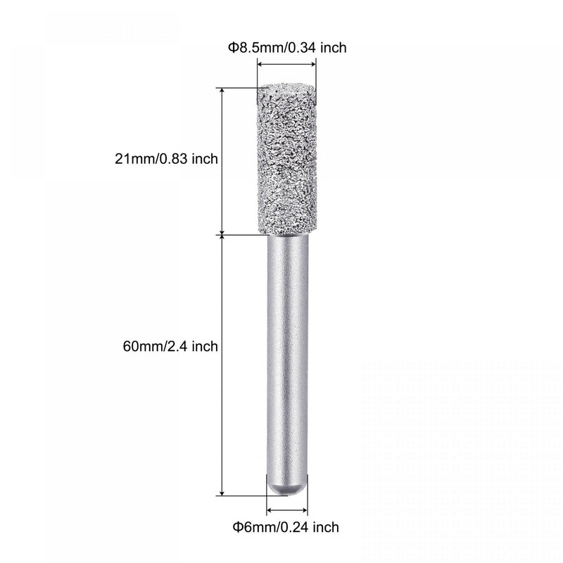  [AUSTRALIA] - uxcell Diamond Mounted Points 60 Grit 8.5mm Brazed Grinder Cylinder Head 6mm Shank Grinding Rotary Bit Marble Stone Carving Tool