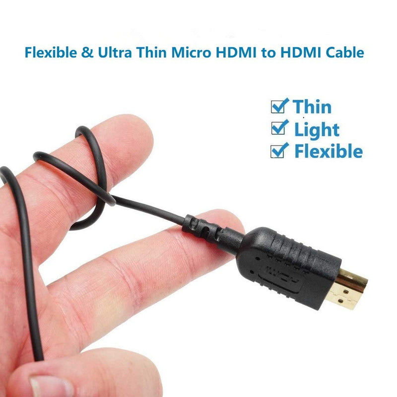 Ultra Thin Flexible Micro HDMI to HDMI Cable 3FT for Gimbal, GoPro Hero 7 Black,Canon Camera, Stabilizer, World's Thinnest Hyper Slim Micro HDMI Cord,Supports 4K@60Hz,3D,Ethernet,ARC Black Ultra Thin Micro HDMI Cable 3FT - LeoForward Australia