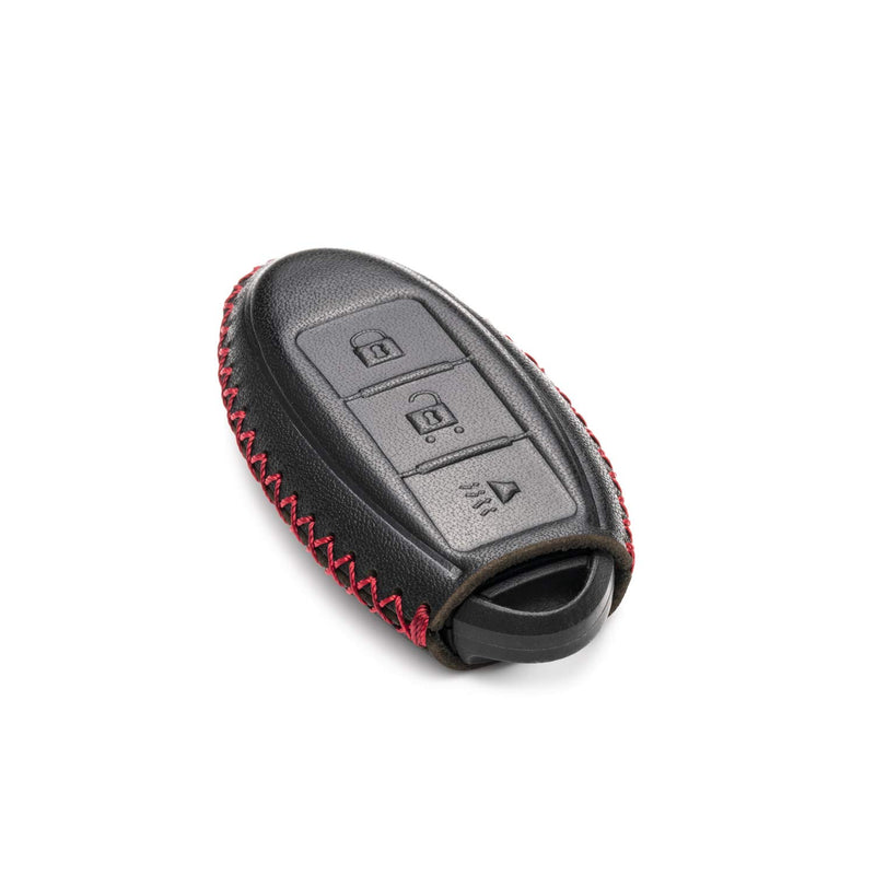  [AUSTRALIA] - Vitodeco Leather Smart Key Fob Case Cover for 2020 Nissan Versa, Sentra, Altima, Maxima, Rogue, 2020 Infiniti Q50, Q60, QX50, QX60, QX80 and More Models (3 Buttons, Black/Red) 3 Buttons