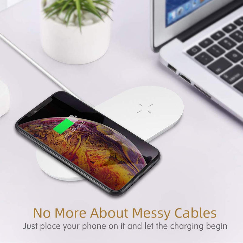  [AUSTRALIA] - Dual Wireless Charger, COSOOS Double Fast Charging Pad 15W Max Compatible with iPhone 13/13 Pro/13 Pro Max/13 Mini/12/11/XS, Galaxy S21/Note 10, AirPods Pro, Galaxy Buds+(No AC Adapter) White