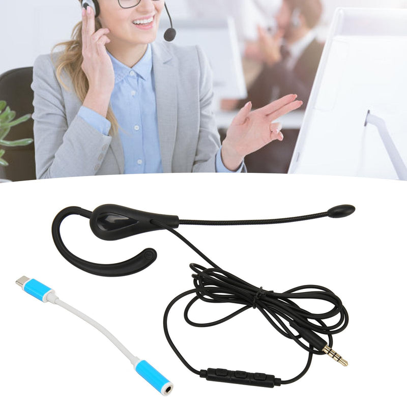  [AUSTRALIA] - Single Ear Headset with Microphone, Wired One Ear Earphone, Noise Cancelling Lightweight Headset for Call Center Office (Type-C) Type-C