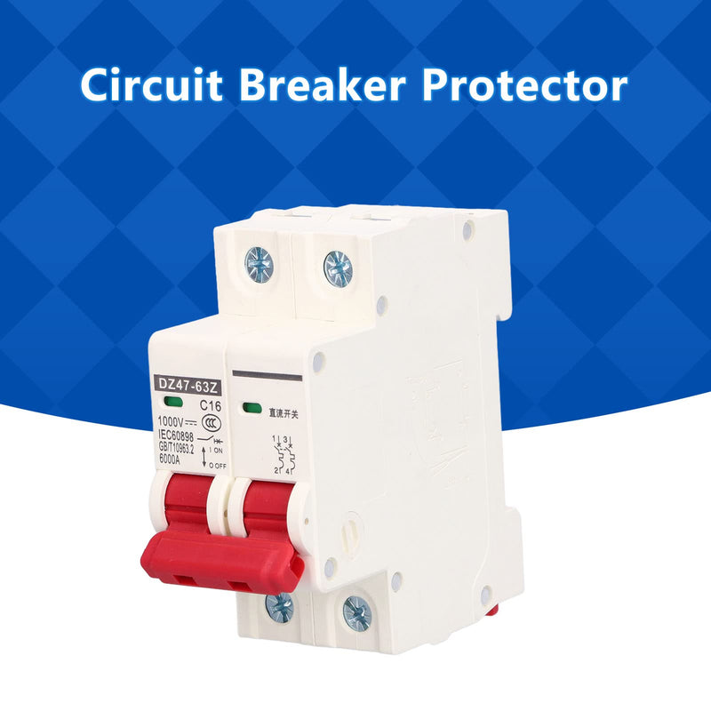  [AUSTRALIA] - 2P DC circuit breaker 1000V mini circuit breaker DC circuit breaker DIN rail mounting for solar photovoltaic systems DZ47-63Z (16A) 16A