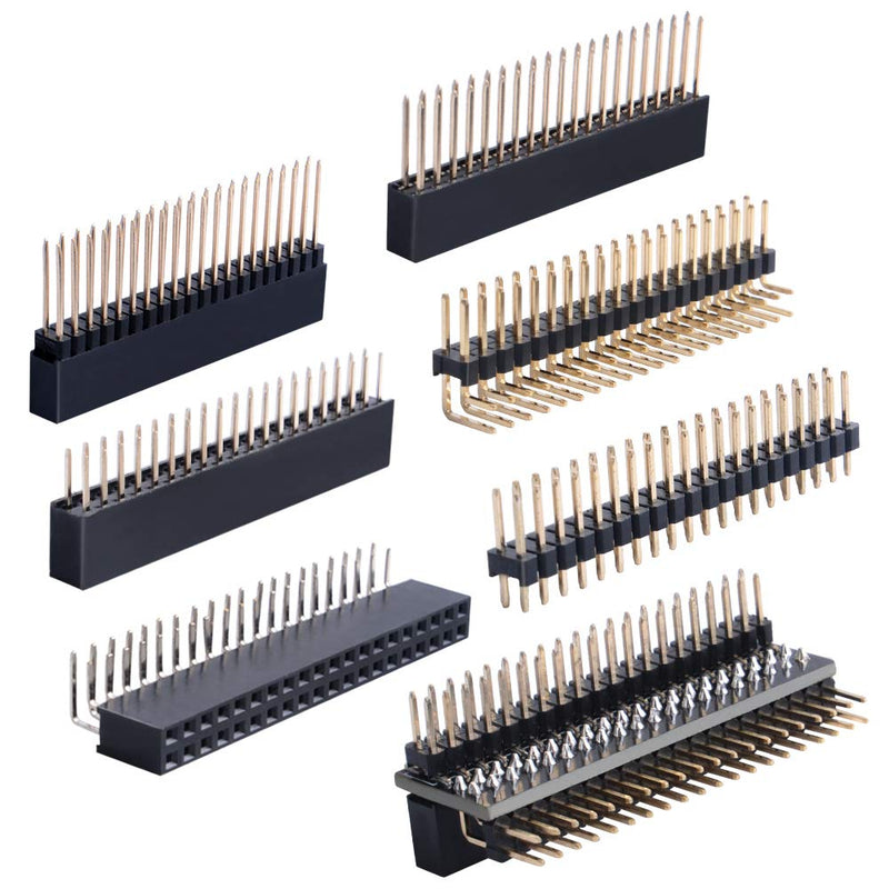  [AUSTRALIA] - GeeekPi 2x20 40 Pin Stacking Female Header Kit for Raspberry Pi 4B/3B+/3B/2B/B+/A+/Zero/Zero W(2)/Jetson Nano/Tinker Board(7 Specifications)(13Pcs in Total)
