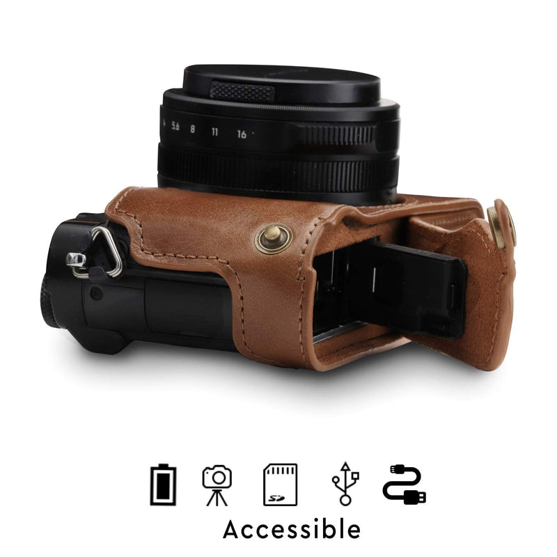  [AUSTRALIA] - MegaGear MG1564 Ever Ready Genuine Leather Camera Half Case Compatible with Panasonic Lumix DC-LX100 II - Brown One Size