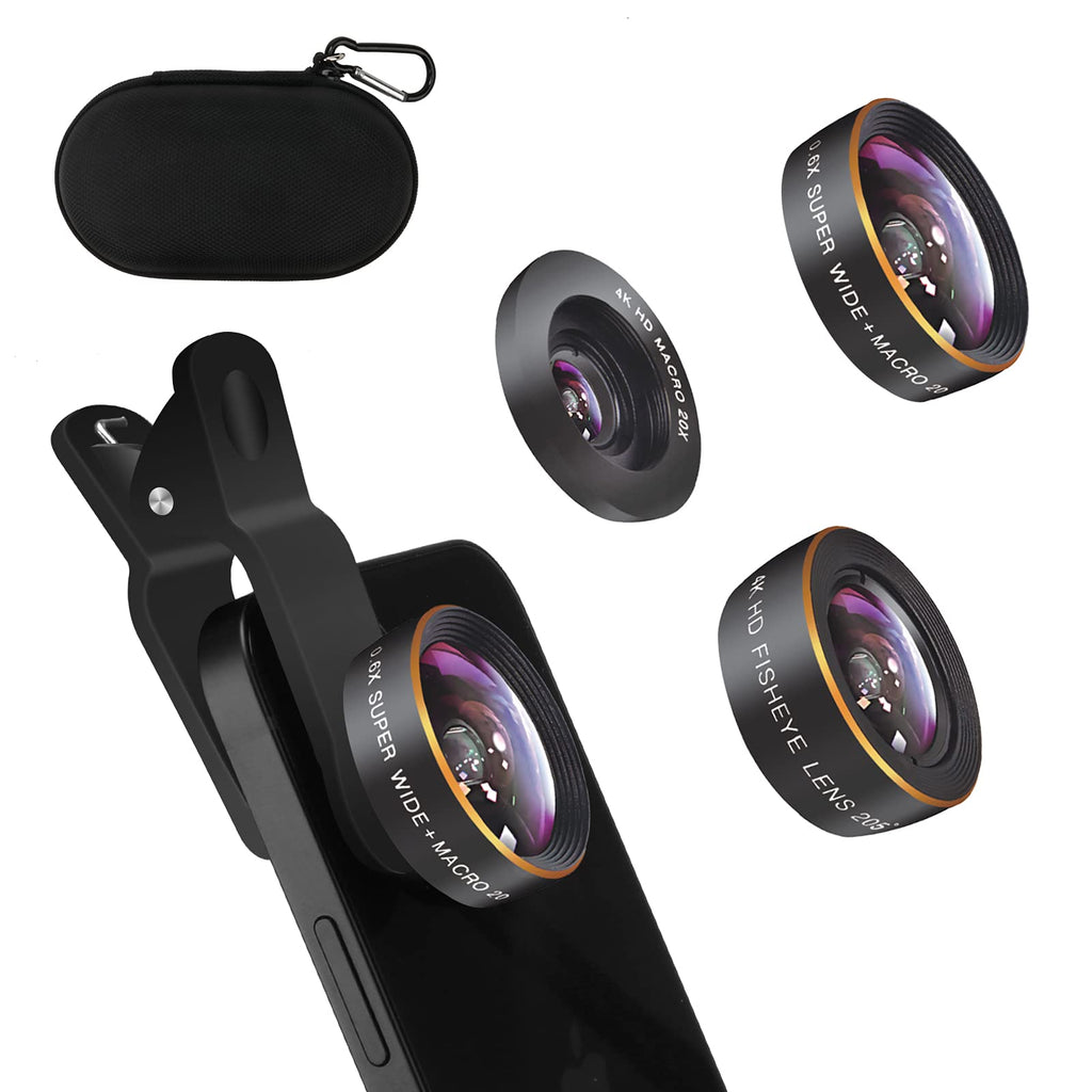  [AUSTRALIA] - Phone Camera Lens, Godefa 3 in 1 Phone Lens kit-205° Fisheye Lens + Macro Lens + 120° Wide Angle Lens,Clip on Cell Phone Camera Lens Kits Compatible with iPhone,Most Smartphones