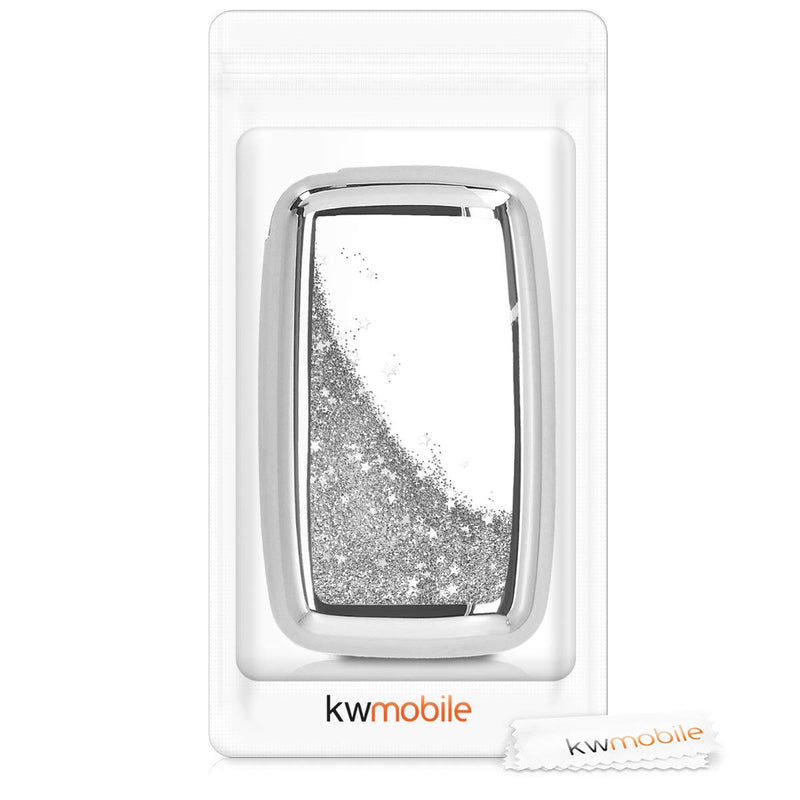  [AUSTRALIA] - kwmobile Car Key Cover for Land Rover Jaguar - Soft TPU Silicone Protective Key Fob Cover for Land Rover Jaguar 5-Button Remote Car Key - Stars Snow Globe Silver/Metallic Silver