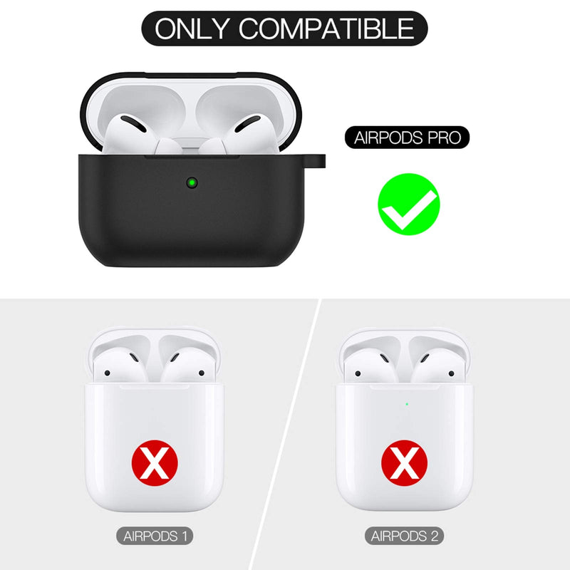 BRG Compatible with Airpods Pro Case,Soft Silicone Skin Case Cover Shock-Absorbing Protective Case with Keychain [Front LED Visible] A-Black - LeoForward Australia