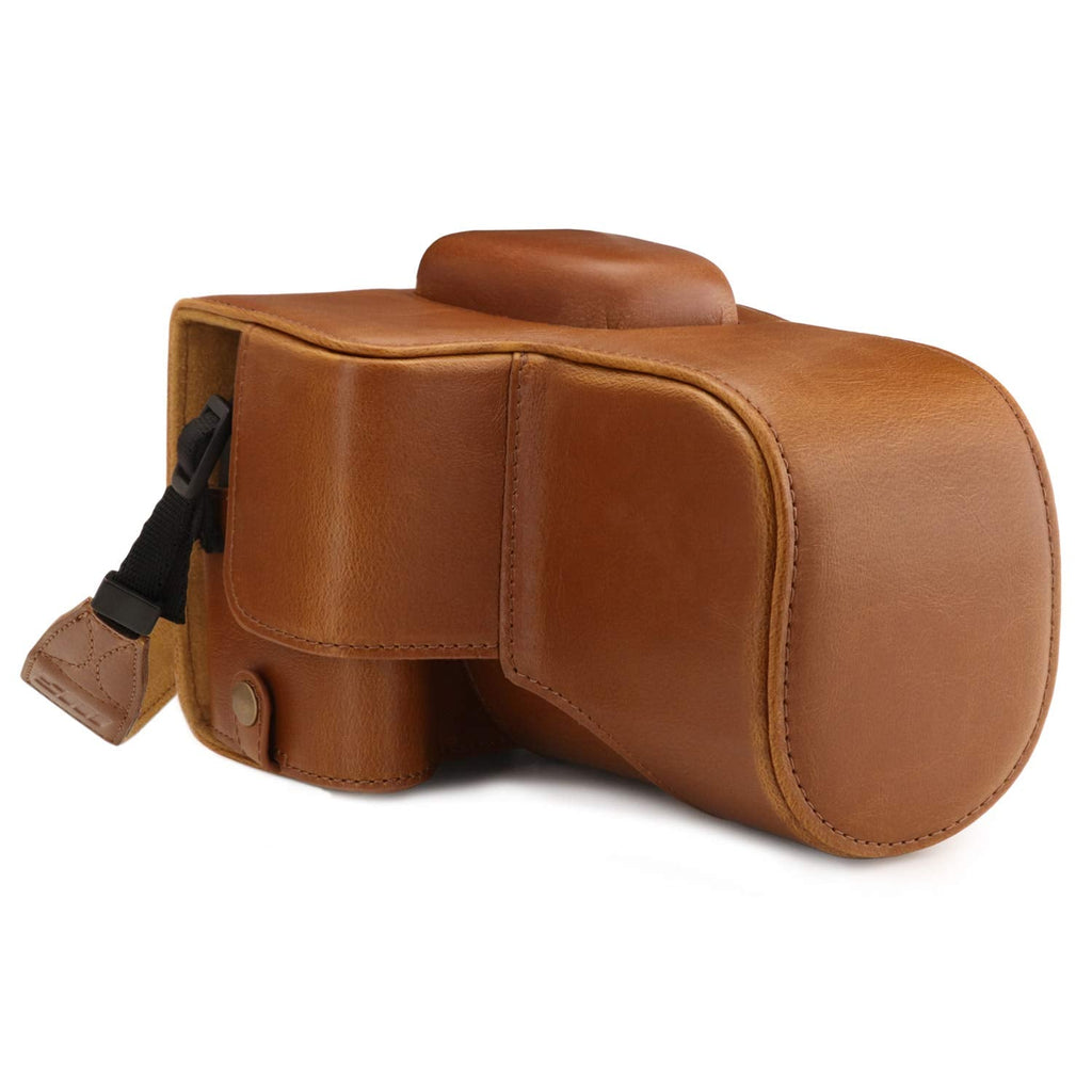  [AUSTRALIA] - MegaGear MG1609 Ever Ready Leather Camera Case compatible with Canon EOS Rebel T7 (18-55mm), 2000D (18-55mm) - Light Brown