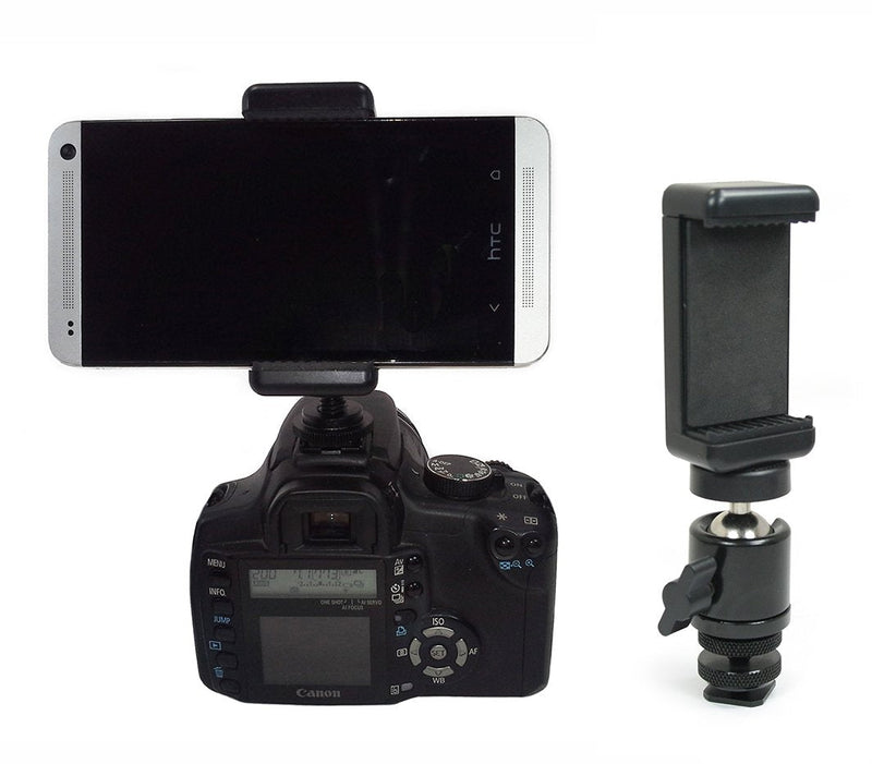  [AUSTRALIA] - Livestream® Gear - Locking Ball Head with Phone Holder and Hot Shoe Adapter Set for use with DLSR or Tripod. Easily Attach Phone Mount w/Ball Head, or Other 1/4"-20 Parts. (Ball Head Phone Set)