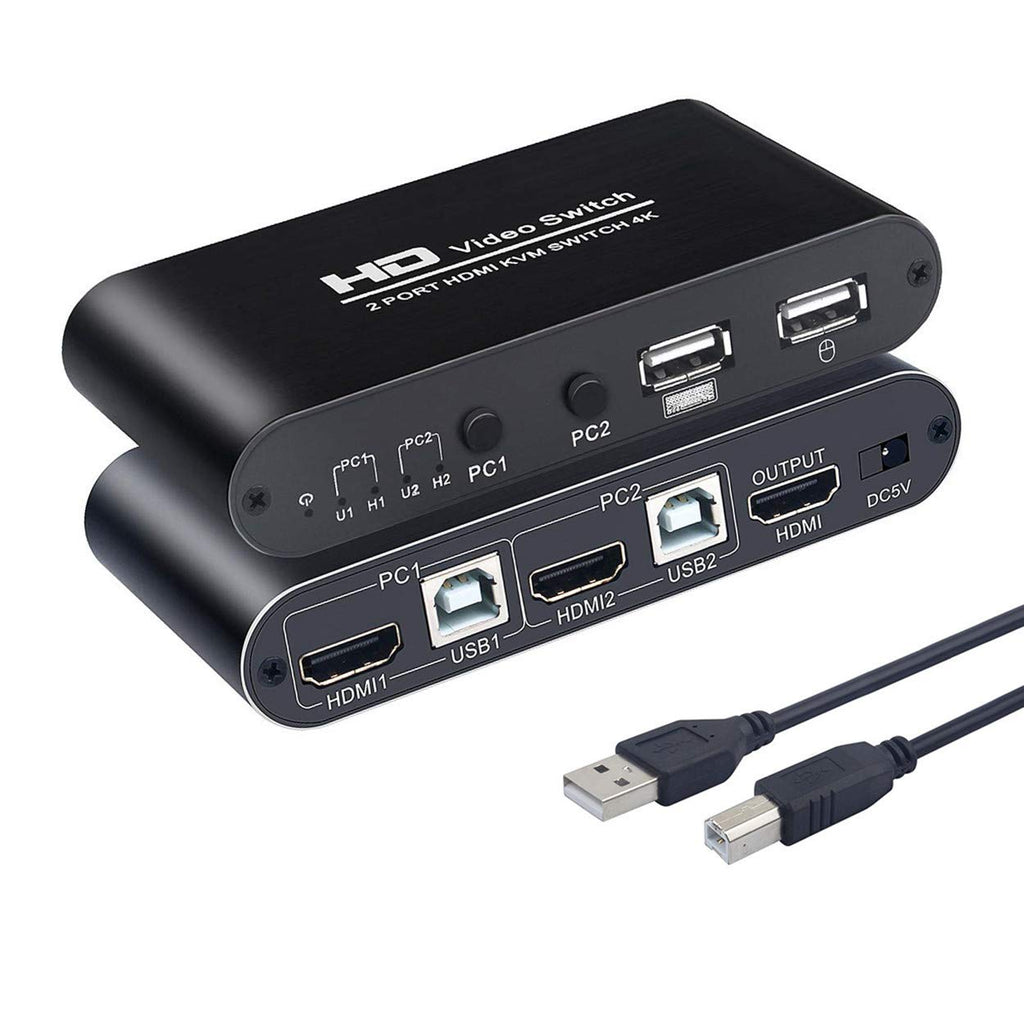  [AUSTRALIA] - KVM Switch HDMI 2 Port Box, KCEVE USB KVM Switches for 2 Computers Share Keyboard Mouse and one HD Monitor, Support Hotkey Switching, UHD 4K（3840x2160）