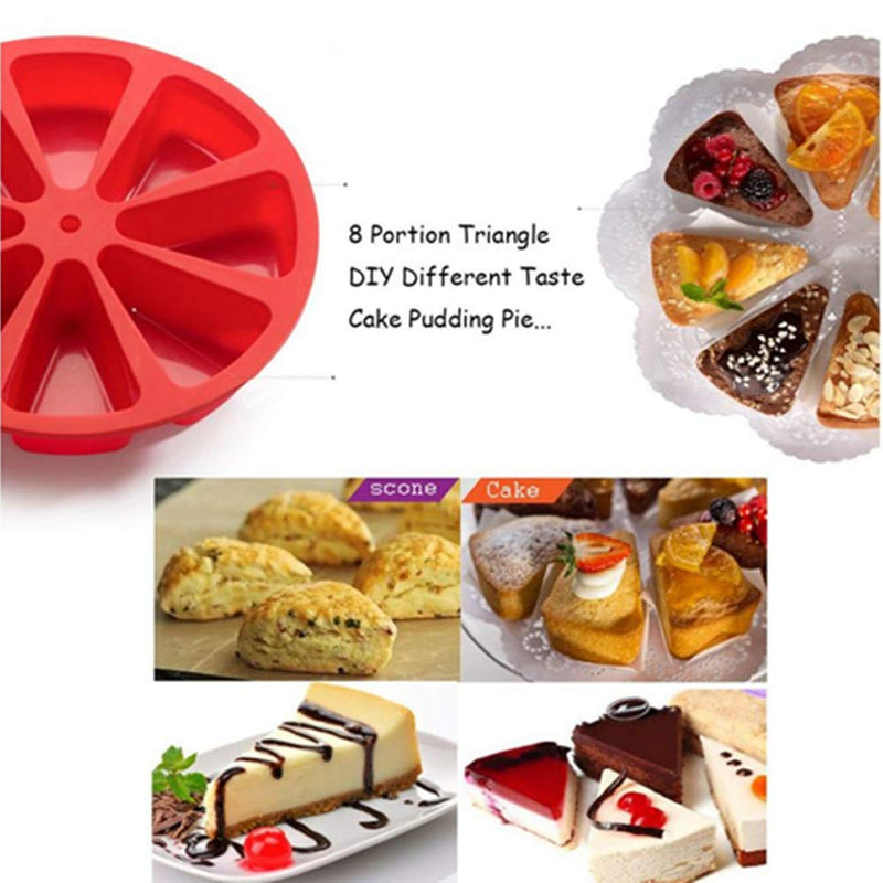  [AUSTRALIA] - Baking Molds Triangle 8 Cavity Silicone Cake Mold Soap Mould Pizza Slices Scone Baking Pan (Red)