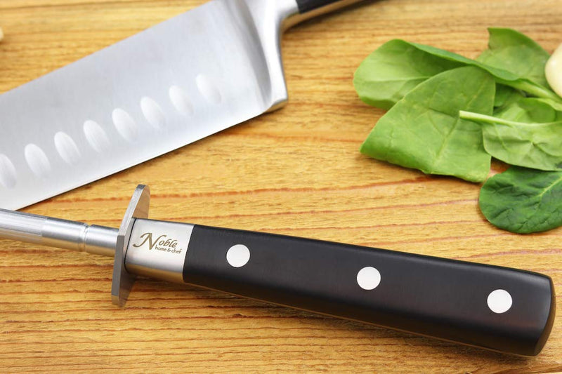  [AUSTRALIA] - Professional Knife Steel Magnetized for Safety. Our Honing Rod Has an Oval Handle for a Firm Grip and is Built For Daily Use, Perfect for Chefs and Home Cooks Alike! (10", 3 Dot) 10" 3 Pin