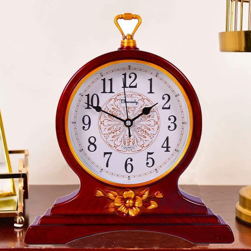  [AUSTRALIA] - Beesealy Mantel Clock, 12-Inch Mantel Clock, Silent Movement, Non-Ticking, for Living Room and Kitchen Decoration (Brown)