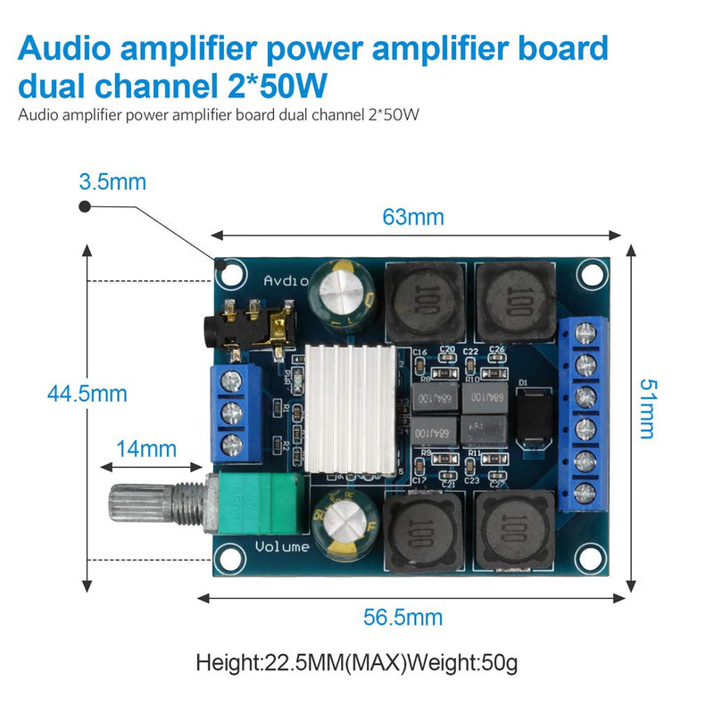  [AUSTRALIA] - 2Pcs Digital Amplifier Board,TPA3116D2 Dual Channel Audio Stereo AMP High Power Digital Subwoofer Power Amplifier Board 2x50W 5V 12V 24V for Store Solicitation Home Theater Square DIY Speakers