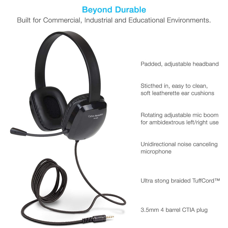  [AUSTRALIA] - Cyber Acoustics Stereo PC Headset; 3.5mm Connection, Noise Cancelling Microphone with Flexible Boom for PC & Mac; Classroom, Home or Office (AC-6008)