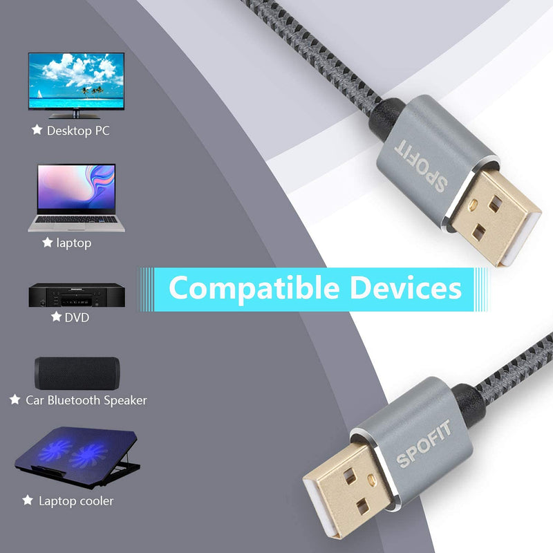  [AUSTRALIA] - Spofit USB 2.0 A to A Cable USB Male to Male Cable Nylon Braided Double End USB Cord Compatible for Hard Drive Enclosures, DVD Player, Laptop Cooler and More (15 Feet) 15Feet