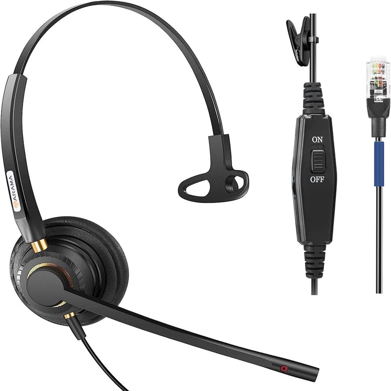  [AUSTRALIA] - Arama Phone Headset with Microphone Noise Cancelling Mute Switch,RJ9 Telephone Headset Compatible with Yealink T46G T48G T42S T46S T48S T42U T43U T54W Grandstream Aastra HUWEI Flying Voice(A800Y) Leatherette Earmuffs