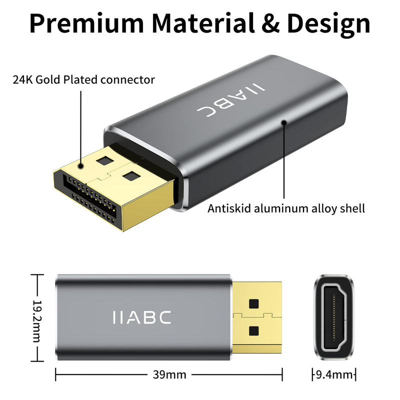  [AUSTRALIA] - Displayport to HDMI Adapter，IIABC 4K 24K Gold Plated Displayport DP to HDMI Female Converter，Uni-Directional Display Port to HDMI Converter Compatible for Lenovo, HP, Dell &More- Grey 1-Pack