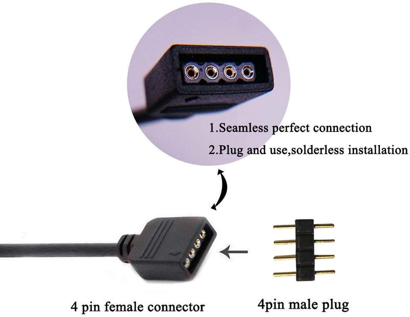  [AUSTRALIA] - 2-Pack DC 1 Female to 2 Way 4 Pins Splitter Cable DC Power Adapter for PAUTIX CCT COB LED Strip Light(1 to 2) 1 to 2 Way 4-Pin Splitter