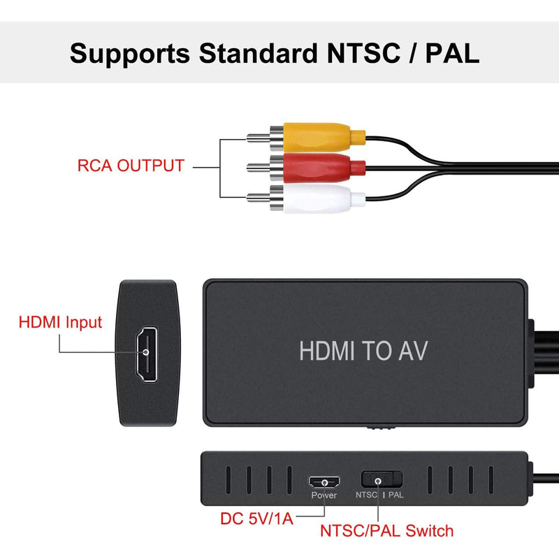  [AUSTRALIA] - HDMI to RCA Converter, HDMI to Composite Video Audio Converter Adapter, HDMI to AV, Supports PAL/NTSC for PS4, Xbox, Switch, TV Stick, Blu-Ray, DVD Player, HDMI to RCA Converter