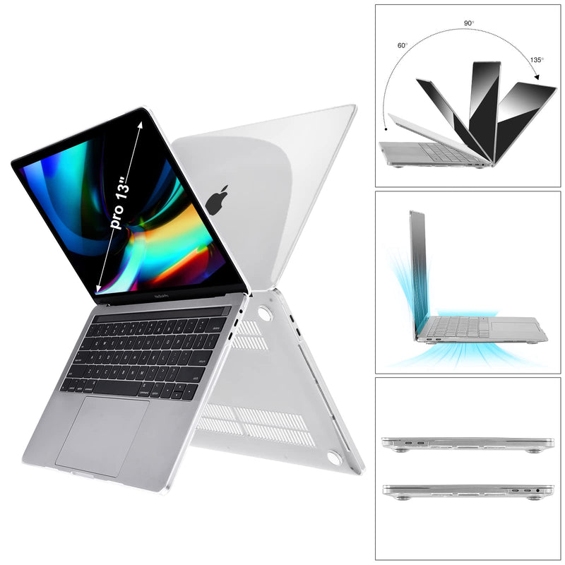  [AUSTRALIA] - EooCoo Compatible with MacBook Pro 13 inch Case 2023 2022 M2 2021-2016 M1 A2338 A2289 A2251 A2159 A1989 A1706 A1708 Plastic Hard Shell Case + Keyboard Cover + Screen Protector + 50 Pcs Sticker, Clear Clear with Sticker