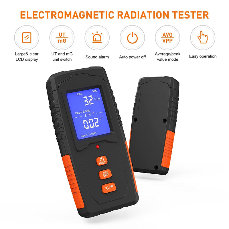  [AUSTRALIA] - EMF Meter Rechargeable Electromagnetic Field Radiation Detector Handheld Digital LCD EMF Reader Temperature Measurement Tester for Home Inspections Outdoor Ghost Hunting