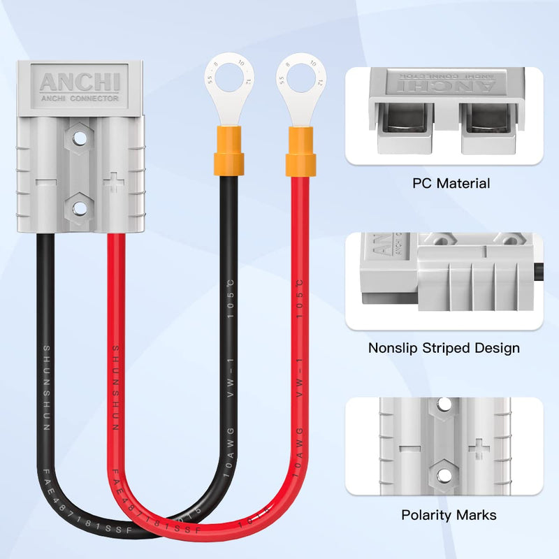  [AUSTRALIA] - ELECTOP 10AWG Battery Electric Forklift Cable, Compatible with Ads Connector 50A 600V and O Ring Battery Connector Cable for Tractors UPS Battery Packs Sightseeing Car(Grey)