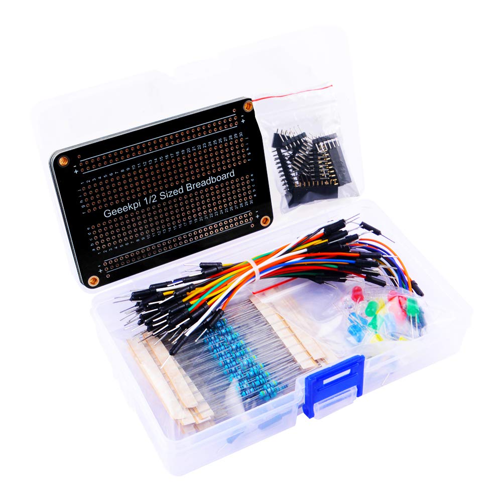  [AUSTRALIA] - GeeekPi Electronic Fun Kit,with 3PCS Half Sized Breadboard Cable Resistor LED Potentiometer for Electronic Learning Kit, Compatible with Arduino IDE, UNO R3, MEGA2560, Raspberry Pi Range(Black) Black