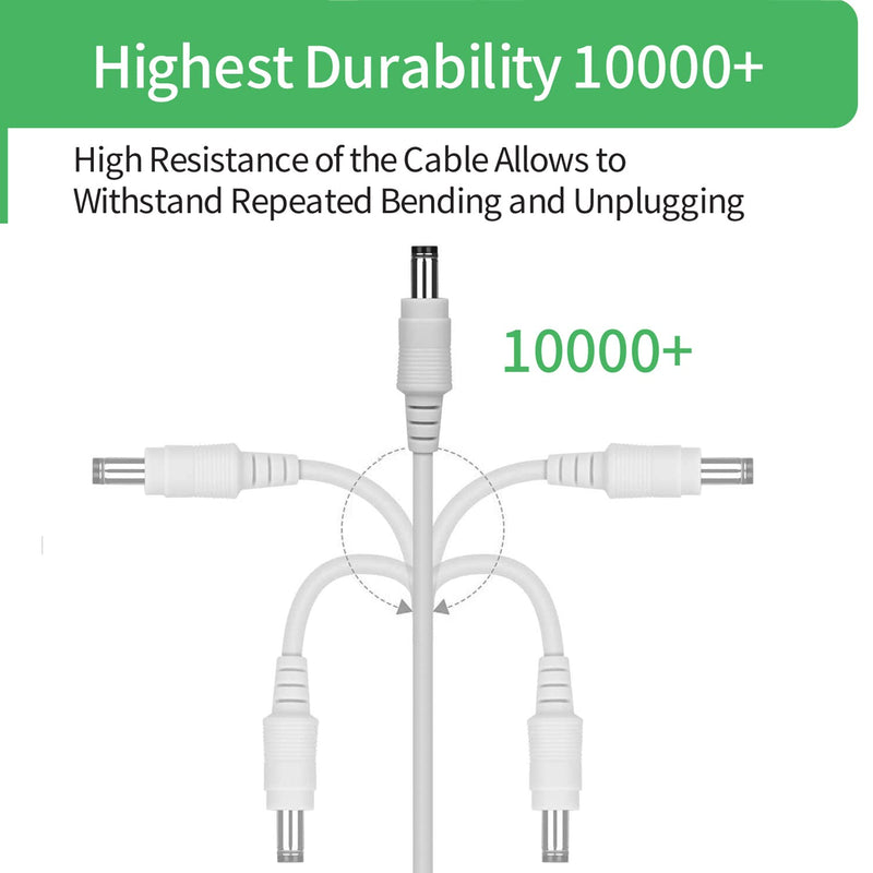  [AUSTRALIA] - Security-01 2-Pack 5m DC Power Extension Cable, Plug 5.5mm x 2.1mm, Supports DC 5V 6V 9V 12V 24V, for Security Cameras, DVR, Router, Printer, LED Strip, White 5m (Pack of 2)