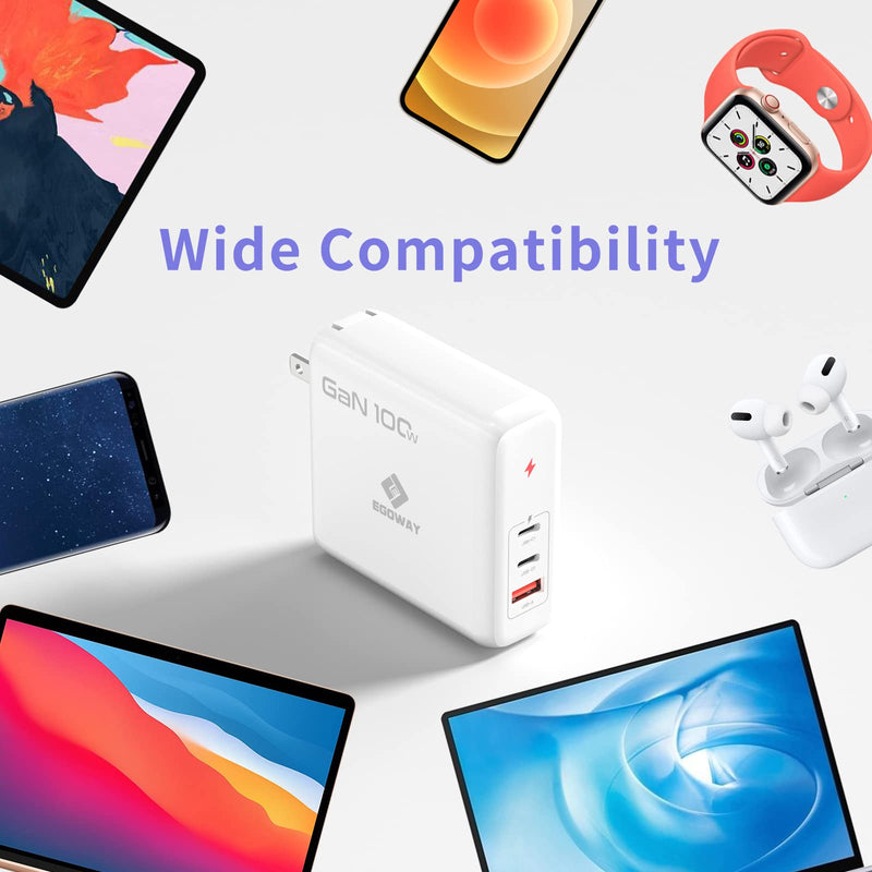  [AUSTRALIA] - USB C Wall Charger, 100W 3 Port GaN Fast Charger Multiport USB-C Power Adapter Compatible with MacBook Air iPad Pro iPhone 13 Dell XPS Galaxy and More Type C Devices