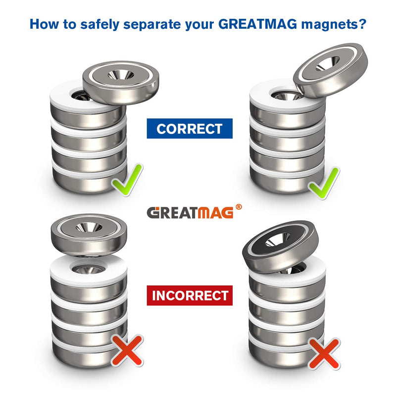  [AUSTRALIA] - GREATMAG Cup Magnets, Industrial Strength Round Base Magnets, 100 lbs Holding Force, 1.26 Inches Diameter, Countersunk Hole, Pack of 10