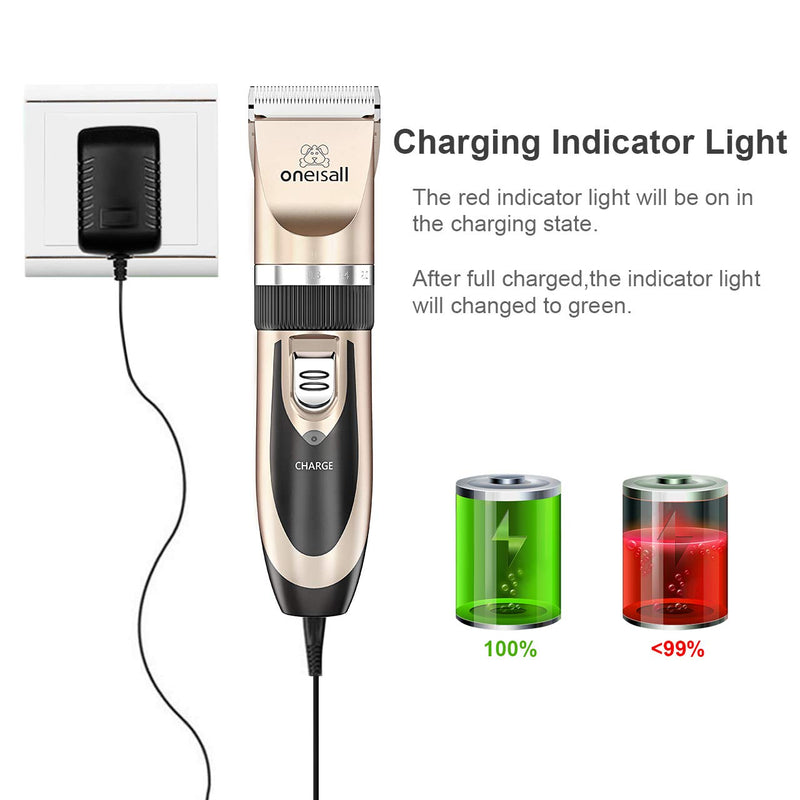 oneisall Dog Shaver Clippers Low Noise Rechargeable Cordless Electric Quiet Hair Clippers Set for Dogs Cats Pets Gold - LeoForward Australia