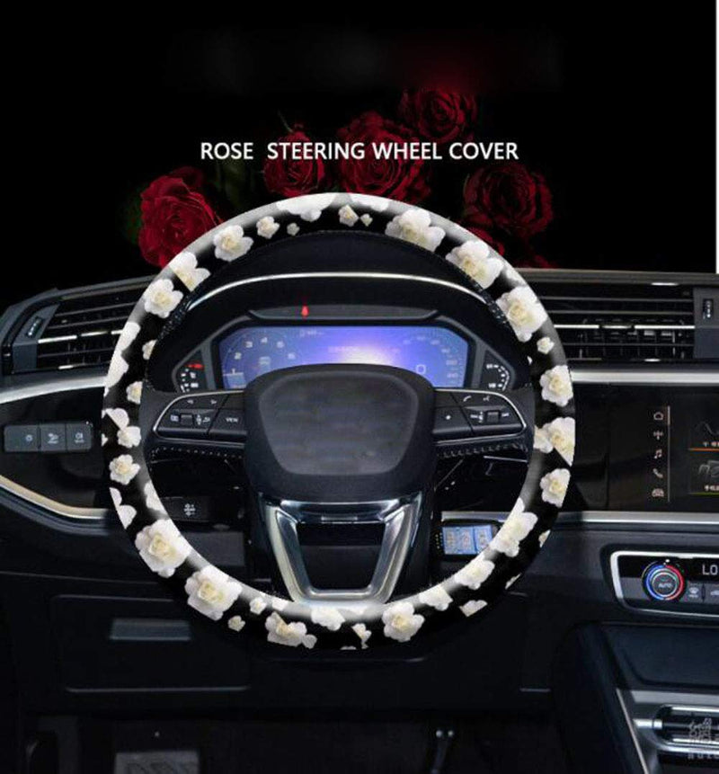  [AUSTRALIA] - Carmen Microfiber Leather Flower Steering Wheel Cover Cute Fashionable Durable Wheel Handle Protector Universal 15 Inch (Rose Flower) Rose flower
