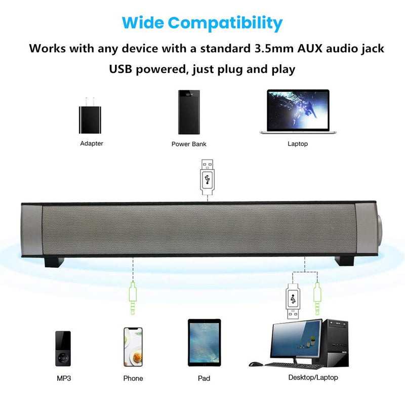  [AUSTRALIA] - [Upgraded Version] Computer Speakers, ASIYUN Wired and Wireless Computer Sound Bar, Stereo USB Powered Mini Soundbar Speakers for PC Tablets Laptop Desktop Projector Cellphone DN-008