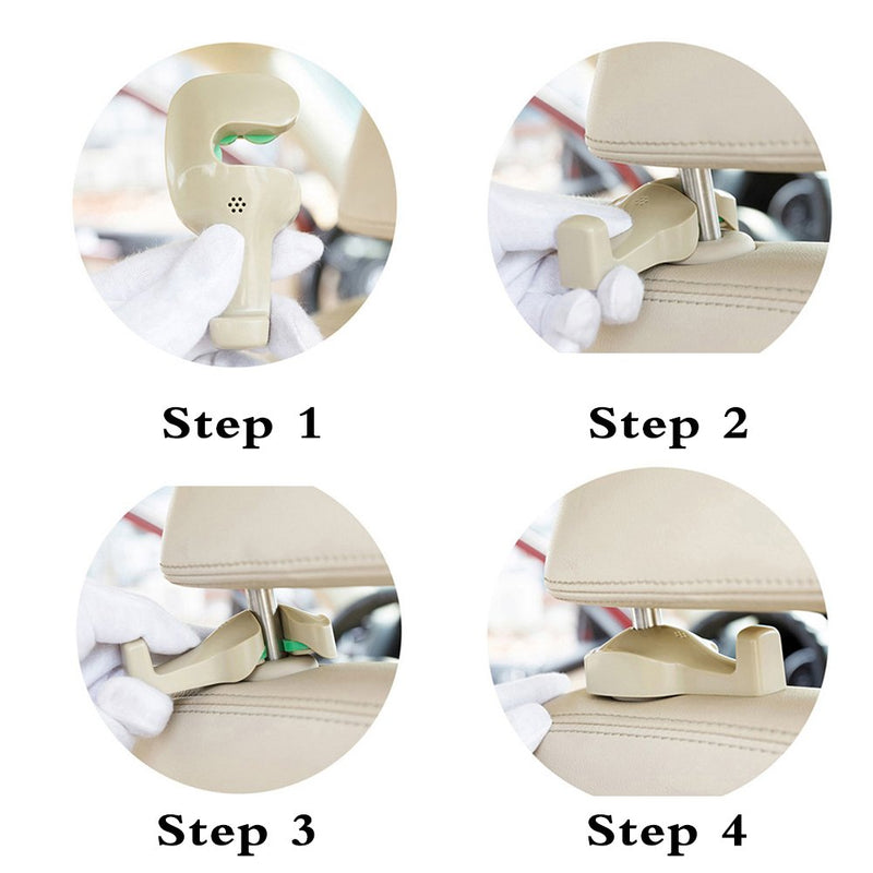 TopSZ Car Headrest Hooks Universal Vehicle Back Seat Hanger Holder Hook for Shopping Bag Purse Cloth Grocery Set of 2 （Beige） Beige - LeoForward Australia