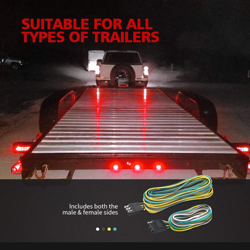 [AUSTRALIA] - MICTUNING Trailer Wiring Harness Extension Kit - 4 Pin 25 Feet Male and 6 Feet Female Connector, 18 AWG Color Coded 4-Way Flat Wires for Under or Over 80 Inches Wide Trailers