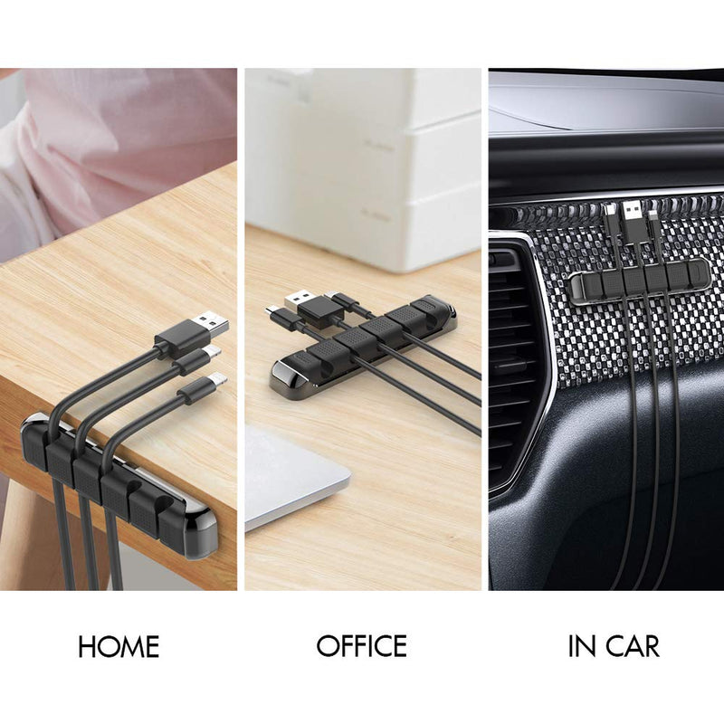 [AUSTRALIA] - AHASTYLE Cable Organizer Holder 5 Slots Desktop Cord Wire Clips Keeper for Organizing USB Cable/Power Cord/Wire Home Office and Car (Black) Black