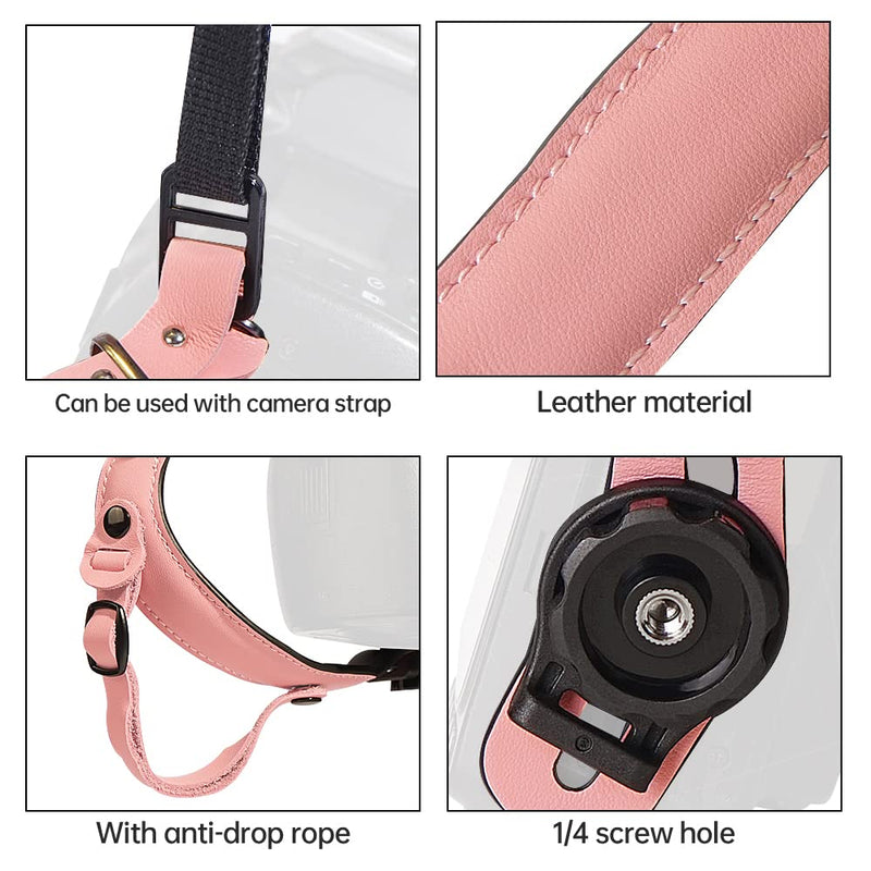  [AUSTRALIA] - Lynca Leather Mirrorless Camera Hand Strap Grip for DSLR Photographers Pink